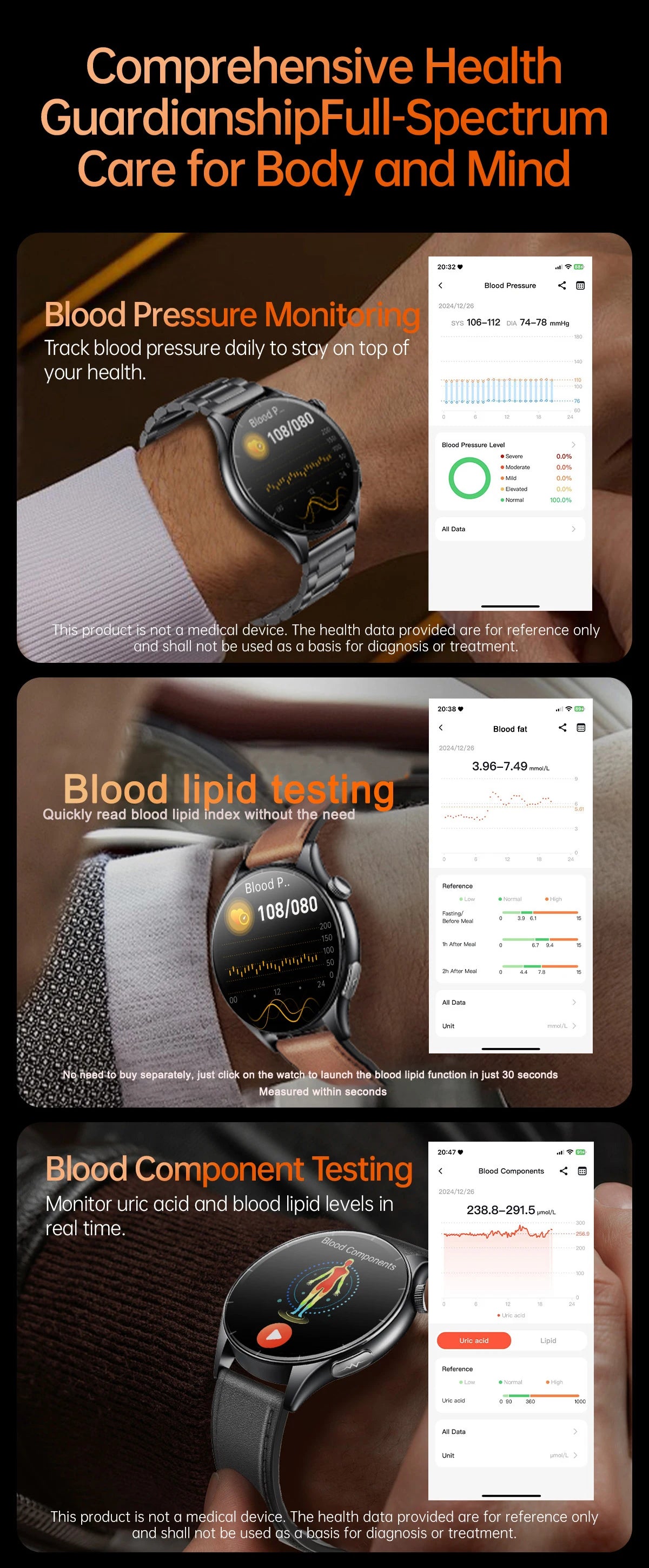 New upgrade High end Analysis Health Smart Watch Sapphire screen ECG Uric Acid BP Blood Oxygen Body Fat HD Call NFC Smart Watch Magic Electronics Seaaeb2f256614b679b75c02cec764cbcq