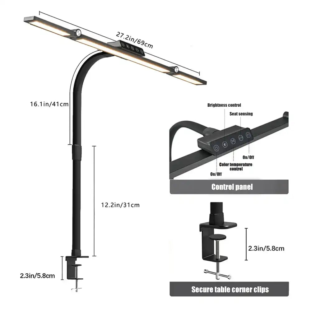 Home Office LED Desk Lamp Double Head Stepless Dimming Eye-Caring Reading Lights 3 Color Mode Flexible Adjustable PC Table Lamps - Magic Electronics
