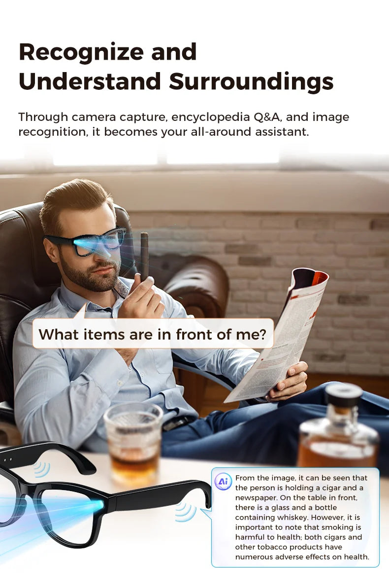 AI Smart Glasses with Camera 1200P M02 Ultra ChatGPT Voice Control 32GB Real-time Translation 3600mAh Charging Case Sunglasses Magic Electronics Sec5d4eec1d504f4fab3672d159977c52H