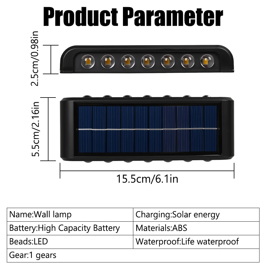 14/16 LED Solar Wall Lamp 1200mAh Outdoor Waterproof Up and Down Solar Lighting Light for Garden Fence Decoration Sunlight Light - Magic Electronics