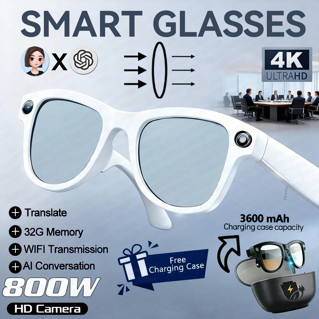 AI Smart Glasses with Camera 1200P M02 Ultra ChatGPT Voice Control 32GB Real-time Translation 3600mAh Charging Case Sunglasses White Blue Light A Magic Electronics See6a95b5ec164ab78e8b692b822fc9bfR White Blue Light A