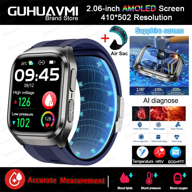 2026 New Upgrade AI Diagnostic Airbag Precise Blood Pressure Health SmartWatch Uric Acid ECG Blood lipids Smartwatch Men Women Blue Air pump Airbag Magic Electronics Sef4487c4c6d740f5a49cb2b339367f1en Blue Air pump Airbag