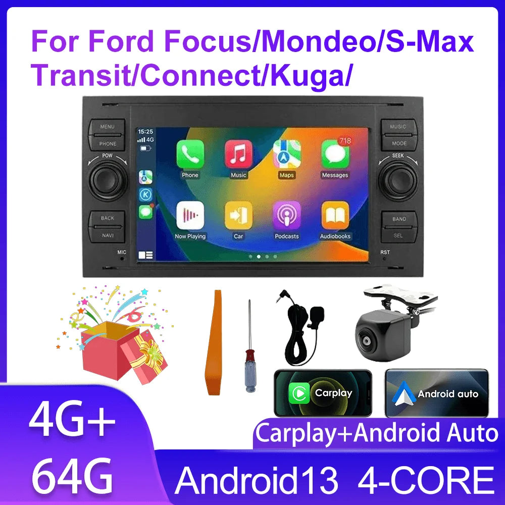 7' Car Radio with Wireless Carplay Android Auto Bluetooth FM for Ford Mondeo Fiesta S-max Focus Galaxy Transit Fusion Connect K 4G 64G black CHINA Magic Electronics Sf0b9c3886f014e1a887baaa680583bbbE 4G 64G black CHINA
