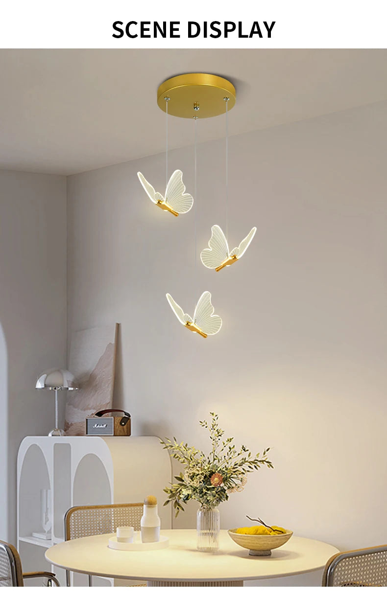 LED Modern 3-Head Butterfly Pendant Ceiling Light, Bedhead Indoor Living Room Dining Room Kitchen Decorative Lighting Magic Electronics Sf1169efbf12f4e6eae35bc6fdbb0c16c2