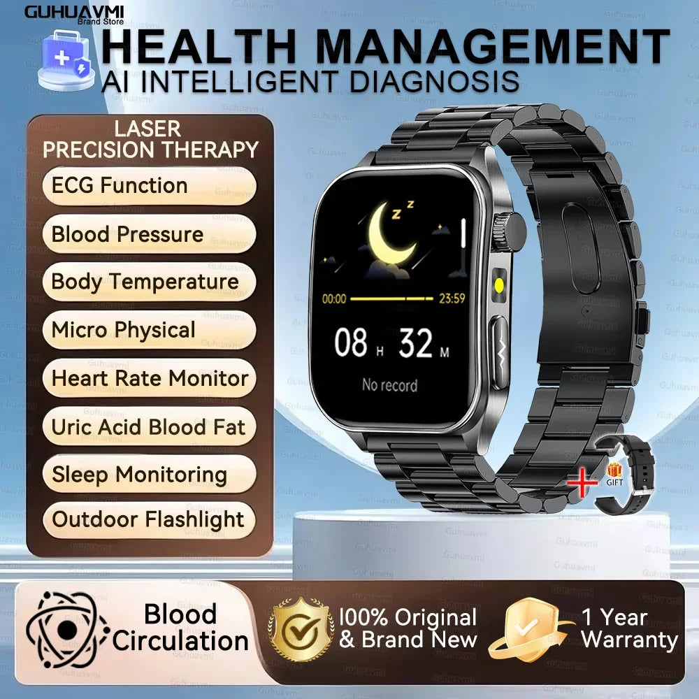 New Laser Treatment Three High Smart Watch Men ECG Heart Rate Uric Acid Health Tracker 1.95 inches Sapphire Glass SmartBracelet Black Steel Sports Health Watch Magic Electronics Sf2424b4946f14b7baabbd0068ef29e3e7 Black Steel Sports Health Watch