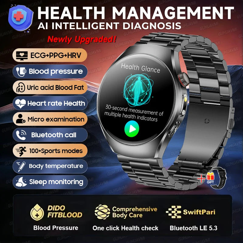 2026 New Accurate Body Health analysis Smart Watch Men ECG Blood lipids Uric acid Blood Pressure Body Fat Voice Call Smartwatch Black Steel Nursing Grade Magic Electronics Sf2a23507ae724efbb75dd70c0c85b0edy Black Steel Nursing Grade