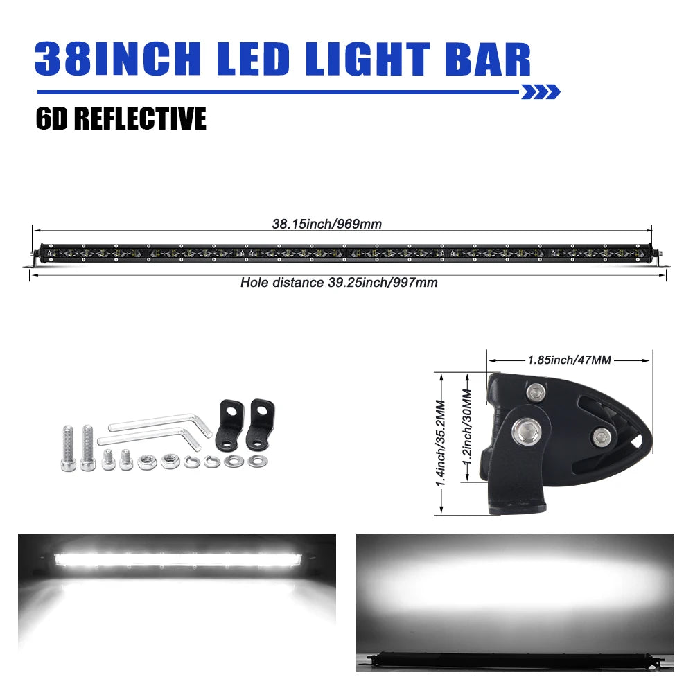 HAOLIDE 6D 7inch 14inch 20inch 26inch 38inch 50inch 1 Row Utral Slim Led Light Bar Driving Light 6000k White for Offroad SUV UTV 38inch 1pcs Magic Electronics Sf327b1da74f849b88b0dc061facf04a3N 38inch 1pcs
