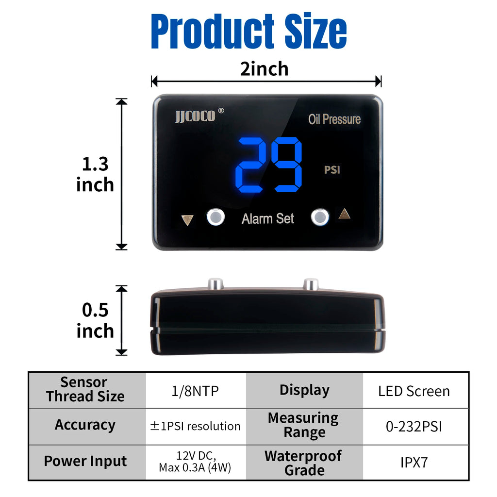 JJCOCO MINI 12v Oil Pressure Gauge Red/Blue Display With 1/8NPT 0-1.6MPA (0-232PSI) Sensor With Beep Alarm Magic Electronics Sf34d70a95ddc4f63a26d42084a2bd7b3T