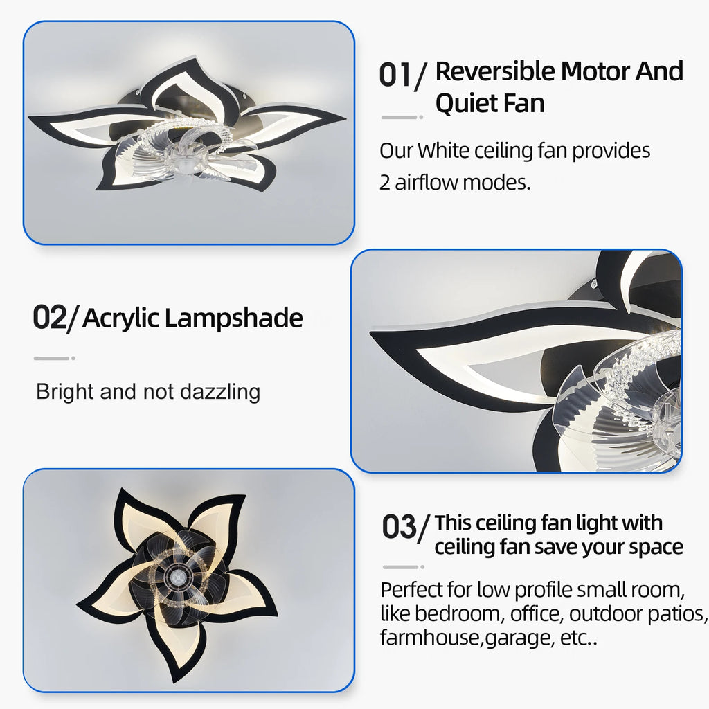 IRALAN Modern Ceiling Fans With LED Lights Remote Control Smart Switch Lotus Five Heads Ceiling Fan With Light Home-Appliance - Magic Electronics