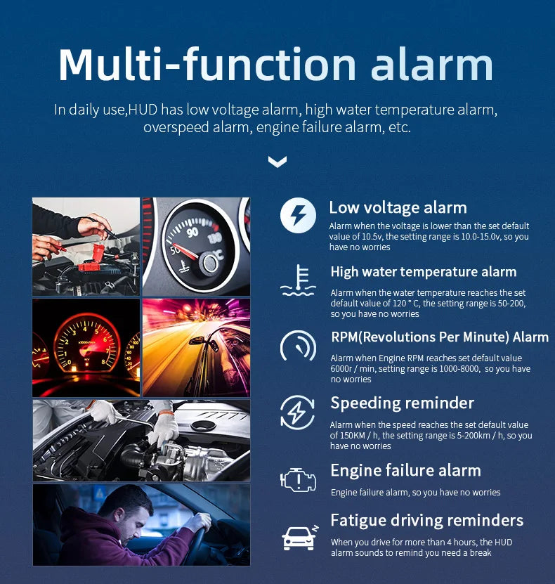 M12 HUD Windshield Projector OBD+GPS Universal Head Up Display Car Speedometer Water temp RPM Voltage Security Automatic Alarm Magic Electronics Sf4a8eab8a00046e3b91800041f64459er