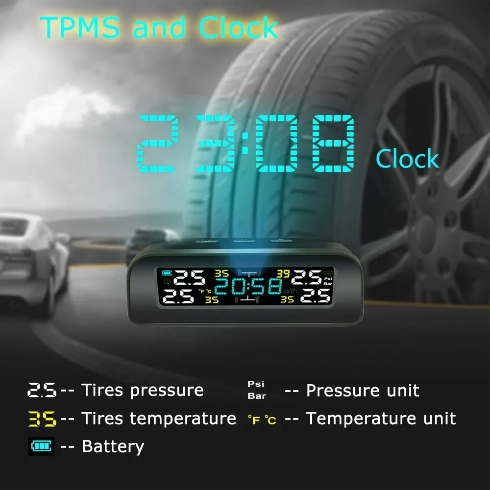 Universal Smart Solar TPMS Tire Pressure Sensor Car Tire Pressure Monitoring System with 4 Wheel Internal External Sensors TMPS Magic Electronics Sf4e1393ffeed45babd7f32223140edd2X