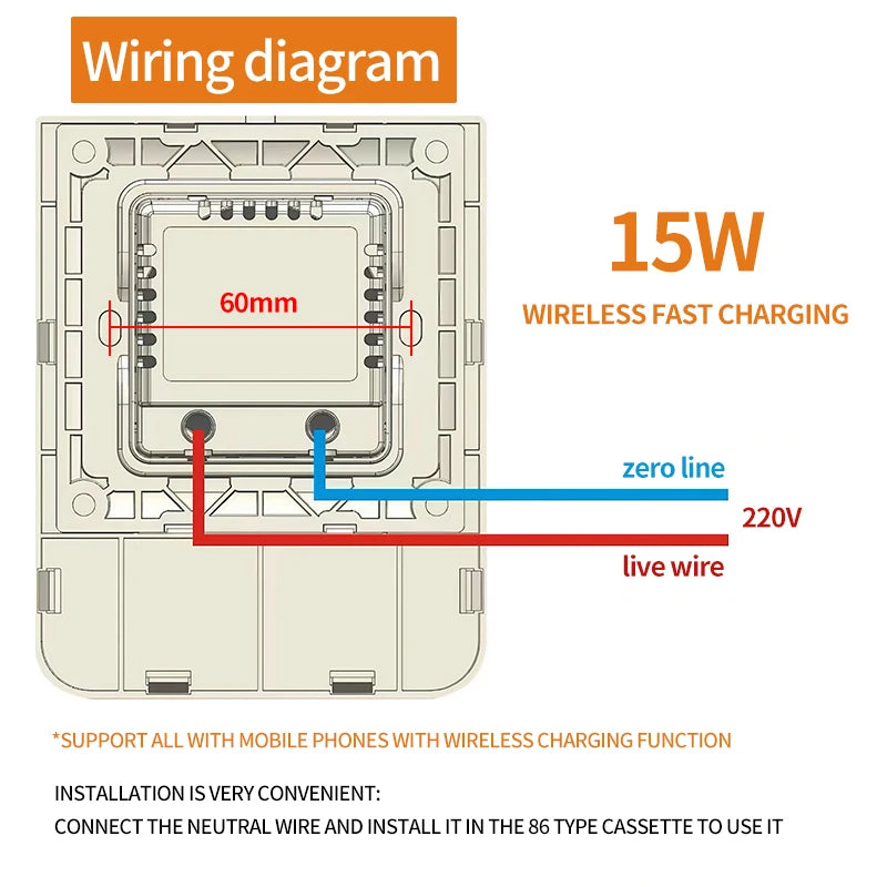 15W Wall Mount Wireless Charger, Qi Universal Fast Charging Panel for iPhone & Android, Flush AC 110–220V In-Wall Phone Charger Magic Electronics Sf70ba6348e874fc991efcaaf4a781ea30