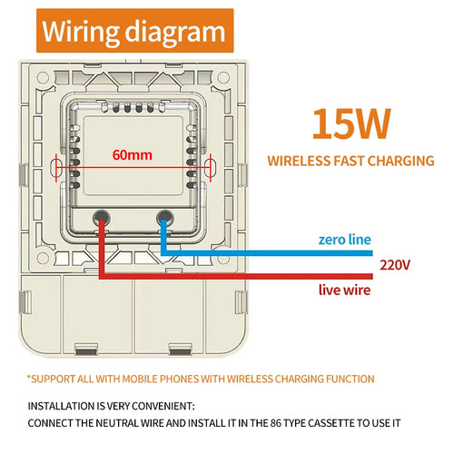 15W Wall Mount Wireless Charger, Qi Universal Fast Charging Panel for iPhone & Android, Flush AC 110–220V In-Wall Phone Charger Magic Electronics Sf70ba6348e874fc991efcaaf4a781ea30
