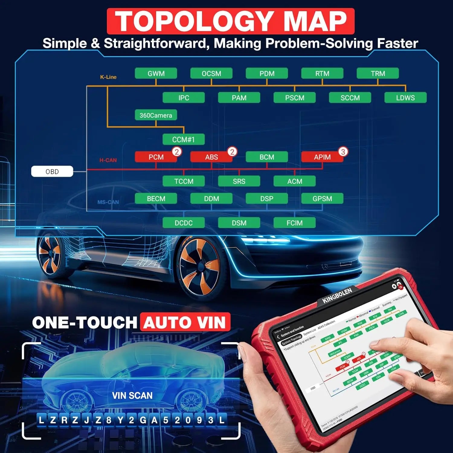 KINGBOLEN K10 Pro K10 Elite Car Scanner Topology Map Bluetooth OBD2 Scanner 41+ Reset Service FCA AutoAuth, CANFD & DOIP V.A.G G Magic Electronics Sfa76568a8ec24c329b08b6d0f9b72337L