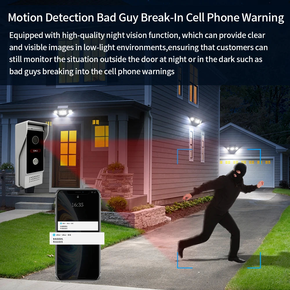 WIFI Wired Smart Home Video Door Intercom System 7" Colour Screen Monitor AHD 1080P Doorbell Tuya App Remote Unlock