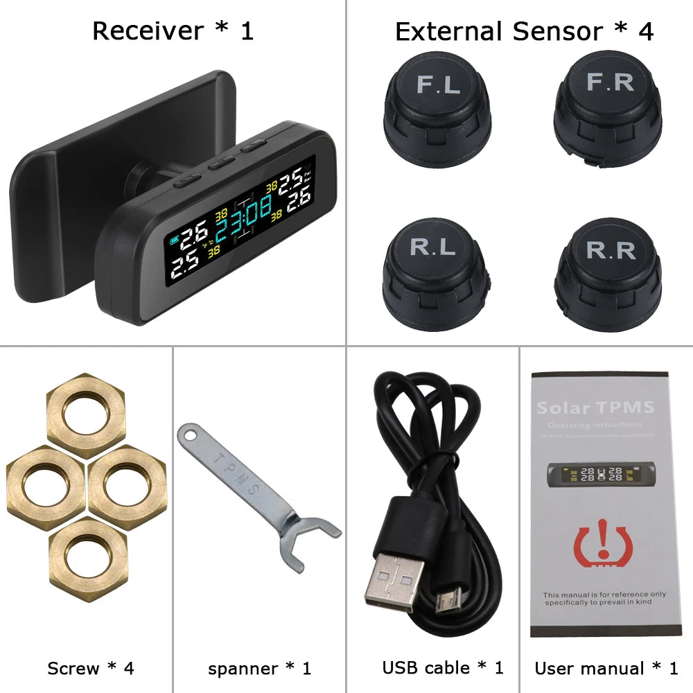 Universal Smart Solar TPMS Tire Pressure Sensor Car Tire Pressure Monitoring System with 4 Wheel Internal External Sensors TMPS Magic Electronics Sfbdadf8731354c3ab23bd17476cb6a23V