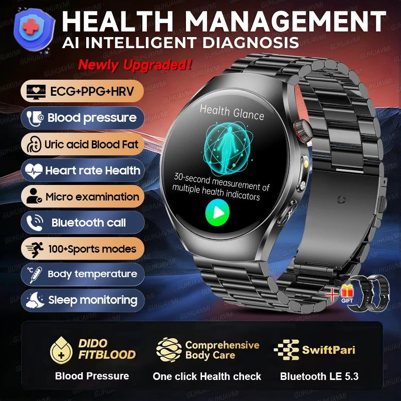 2026 New Accurate Body Health analysis Smart Watch Men ECG Blood lipids Uric acid Blood Pressure Body Fat Voice Call Smartwatch Black Steel 2A Nursing Grade Magic Electronics Sfd0e63269a914249a08dd7c8536f1b863 Black Steel 2A Nursing Grade