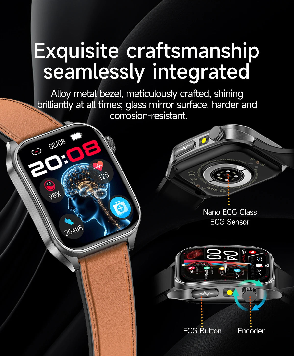 New Laser Treatment Three High Smart Watch Men ECG Heart Rate Uric Acid Health Tracker 1.95 inches Sapphire Glass SmartBracelet Magic Electronics Sfef88990de154485a8eea93e9fe70685U