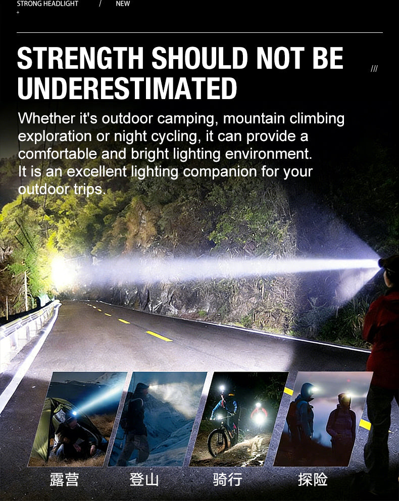 Headlight strong light charging super bright head mounted lighting ultra long endurance outdoor night fishing mining light small - Magic Electronics